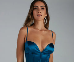 Astra Formal Satin Corset Midi Dress