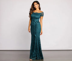 Tia Formal Off The Shoulder Scalloped Lace Dress