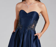 Tinsley Embroidered Pleated Satin Ball Gown
