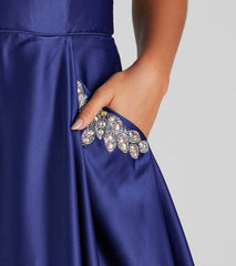 Rita Woven Satin Embellished Ball Gown