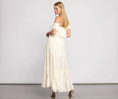 Ruffled Romance Off The Shoulder Maxi Dress