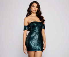 Dazzle Queen Off the Shoulder Sequin Mini Dress