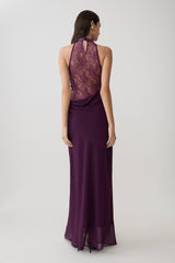 Arra Chiffon And Lace Halter Maxi Dress - Plum