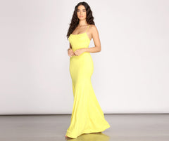 Iva Crepe Lace Up Back Mermaid Dress