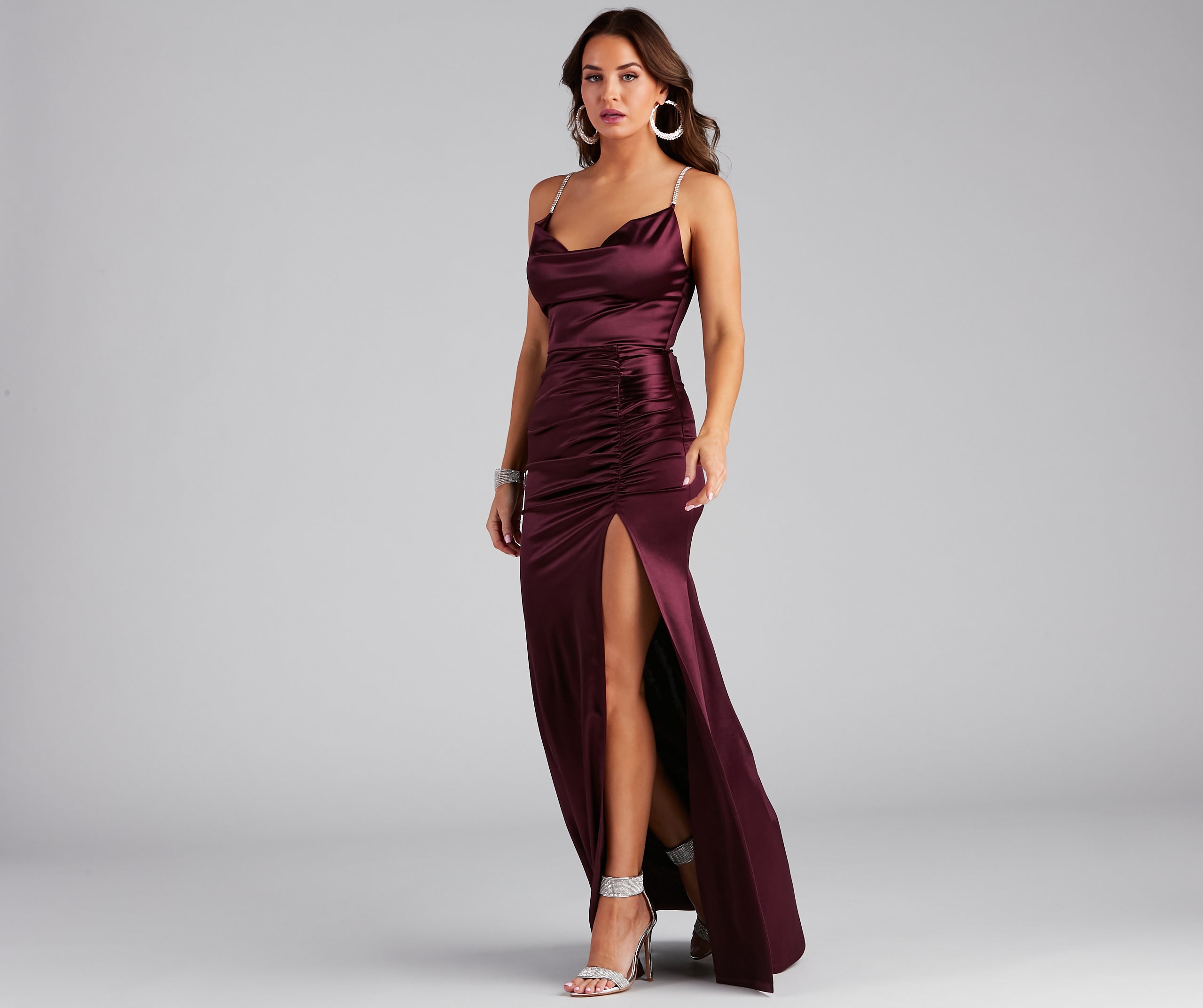 Juliana High Slit Satin Dress