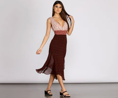 Pop Of Color Block Ditsy Floral Midi Dress