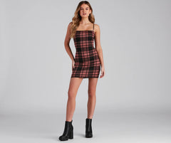 Pretty In Plaid Knit Mini Dress