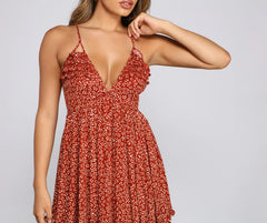 Floral Twirl Ruffled Skater Dress