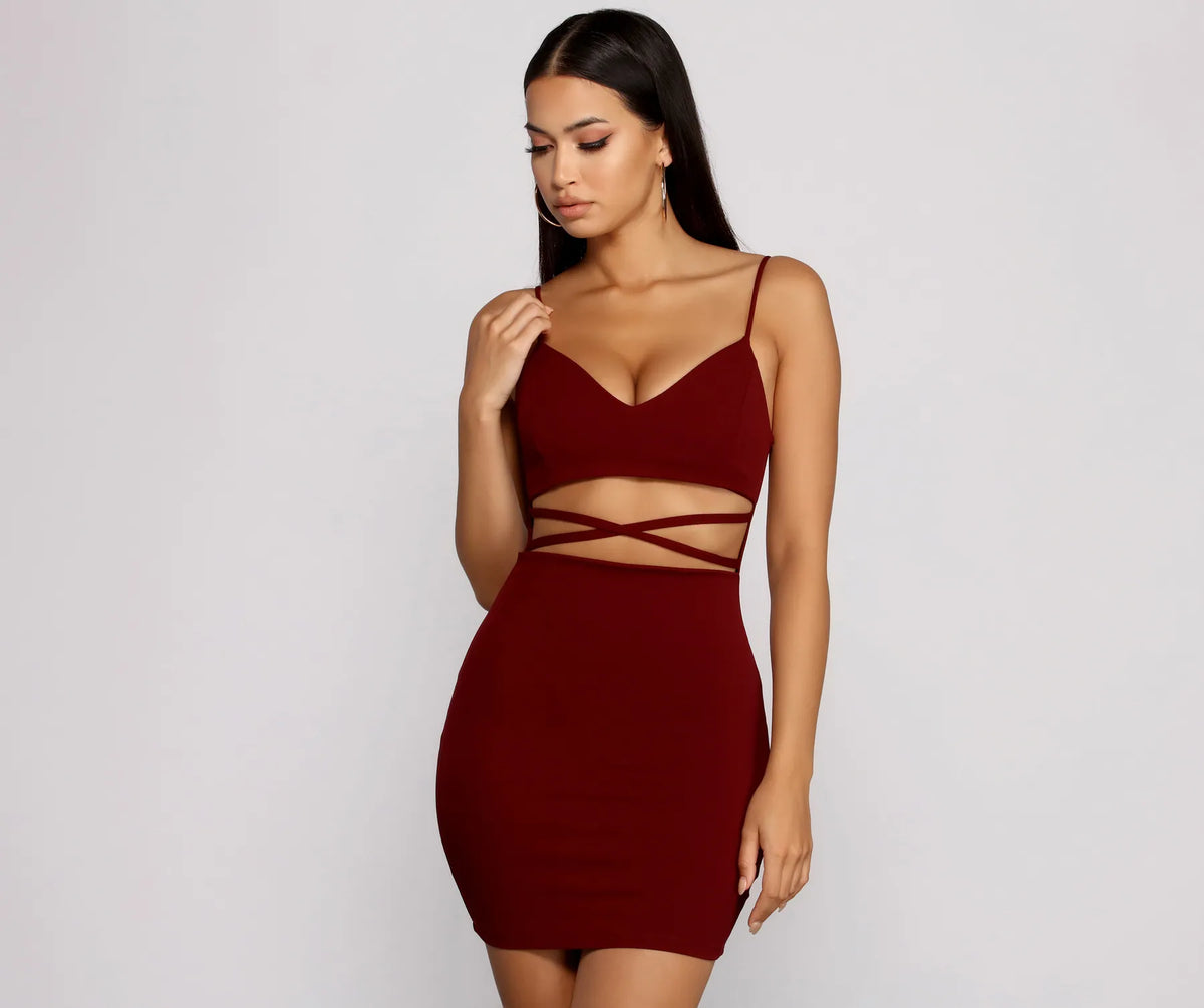 Go All Out Waist Cut Out Crepe Mini Dress