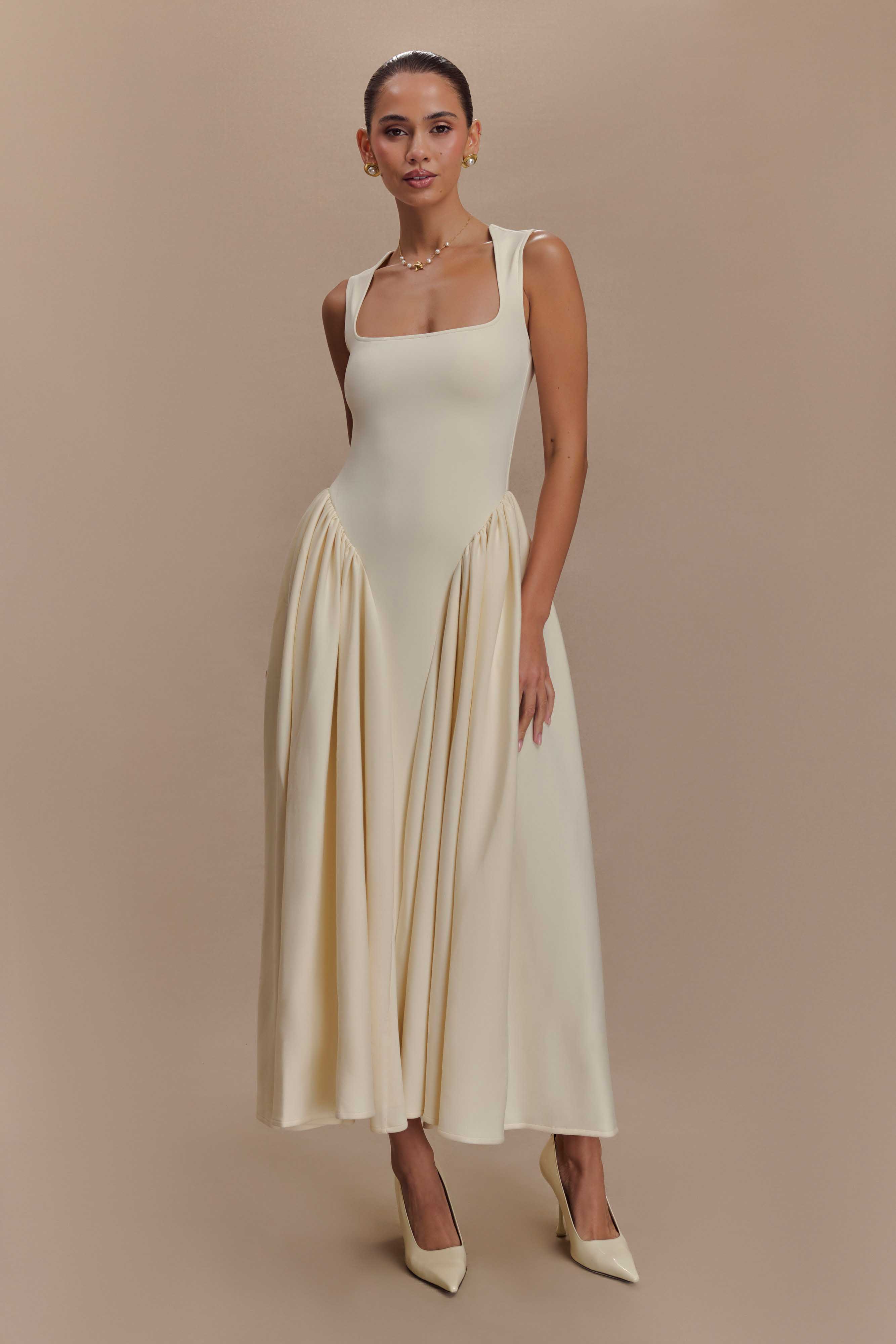 Sharon Scuba Jersey Midi Dress - Ivory