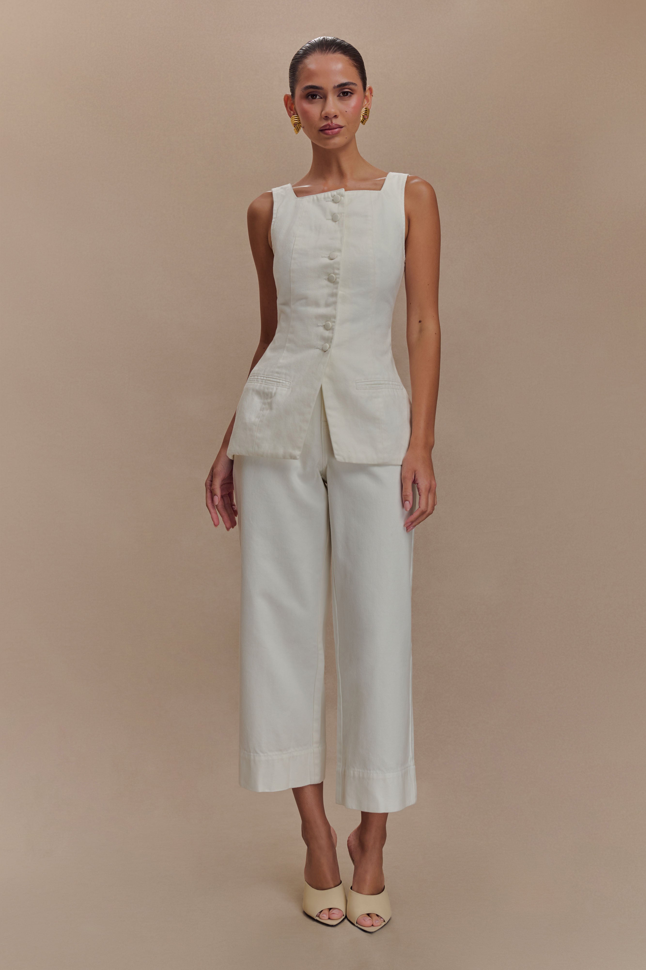 Kaitlyn Cropped Wide Leg Jeans - White