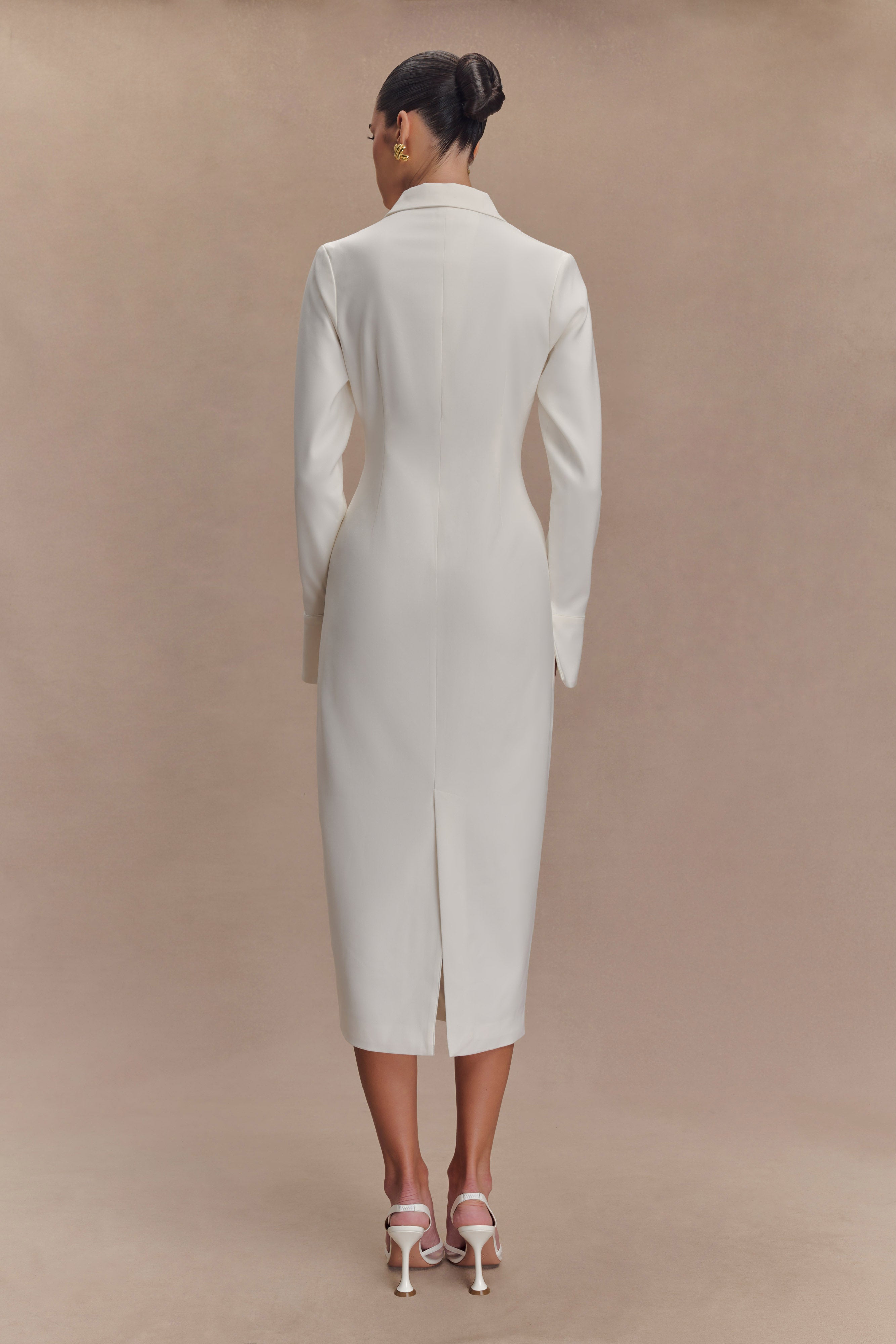 Dorian Fitted Shirt Midi Dress - White