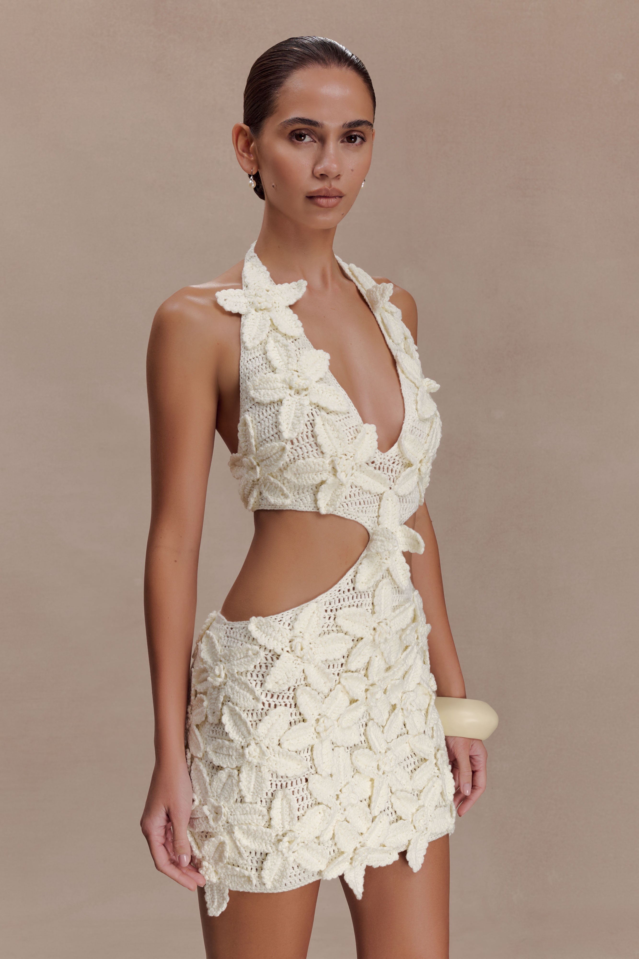 Jaylene Floral Crochet Mini Dress - White