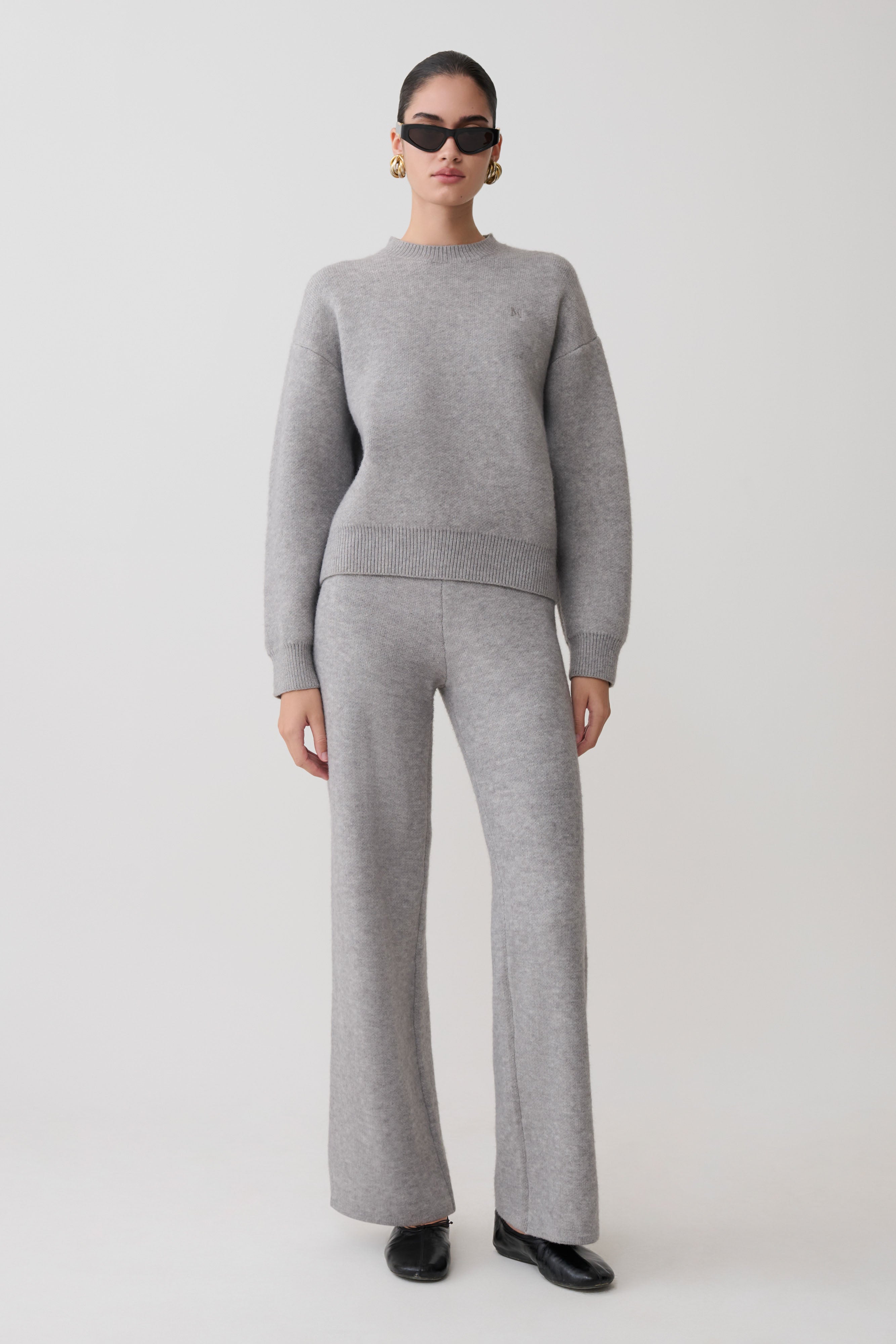 Evan Knit Wide Leg Pants - Grey Marle