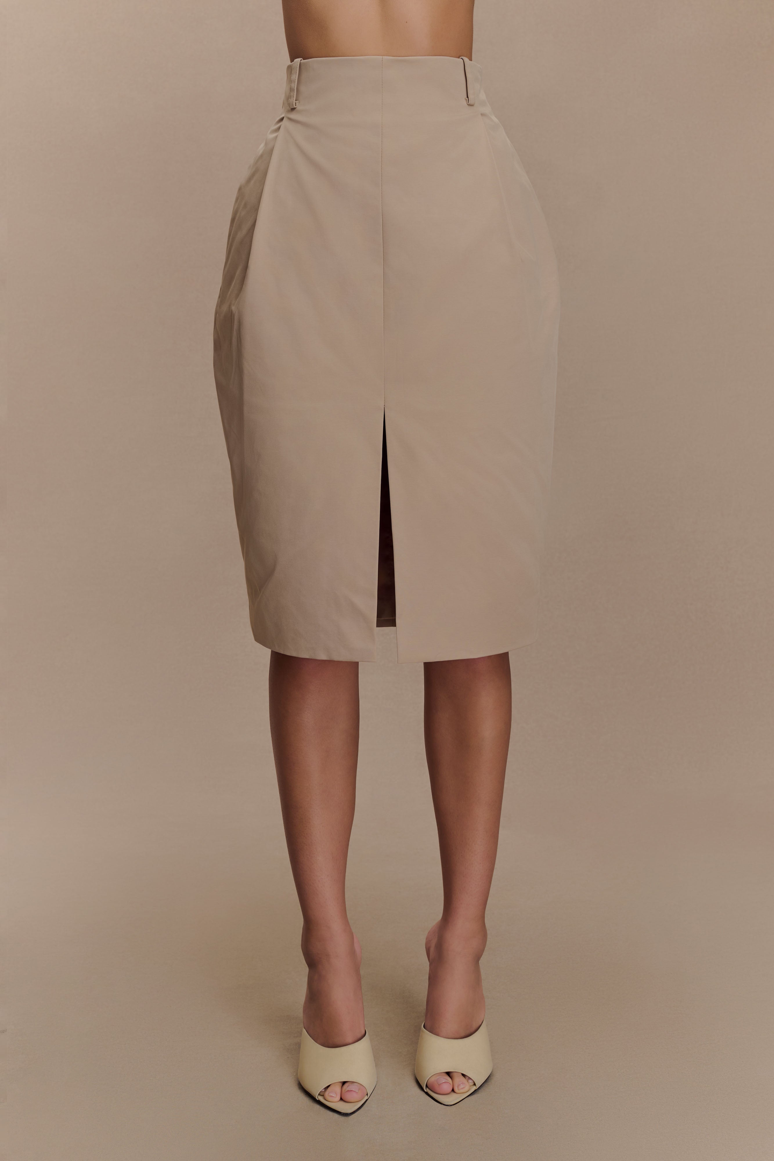 Vera Twill Split Front Midi Skirt - Camel