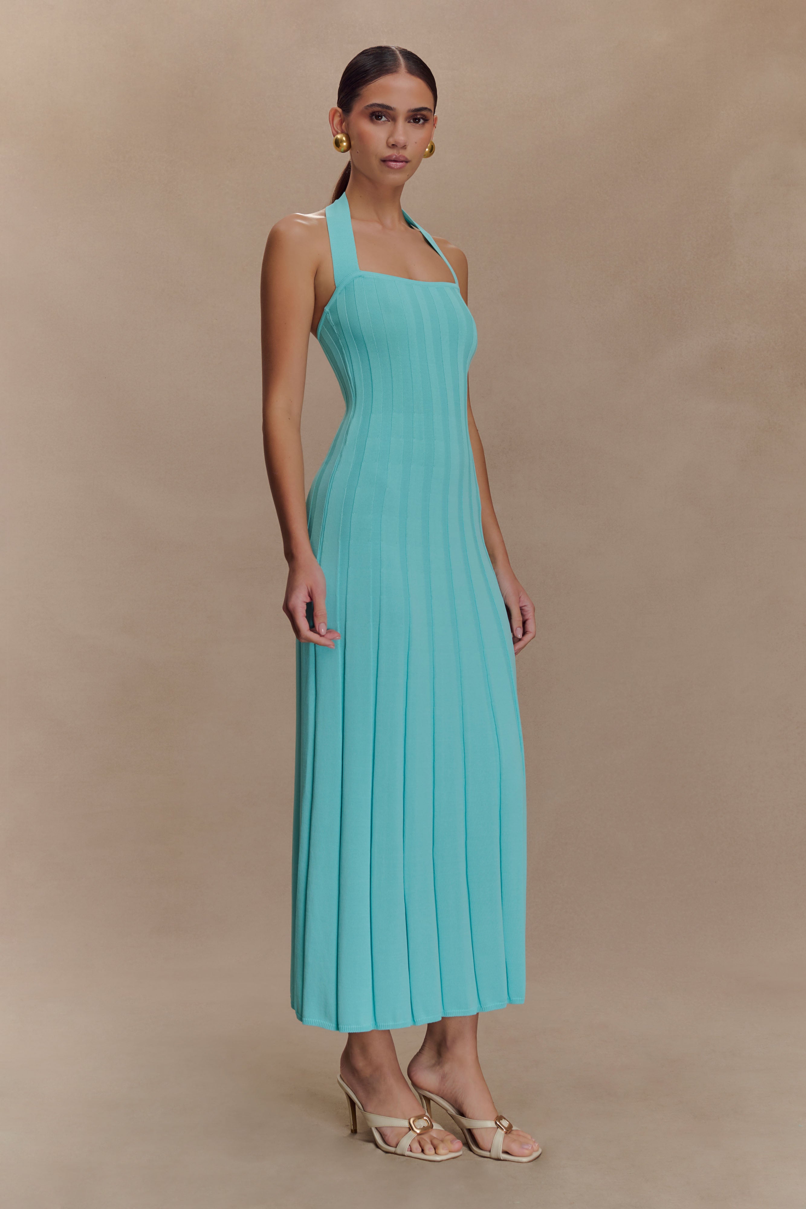 Jacqui Halter Knit Midi Dress - Cyan Blue