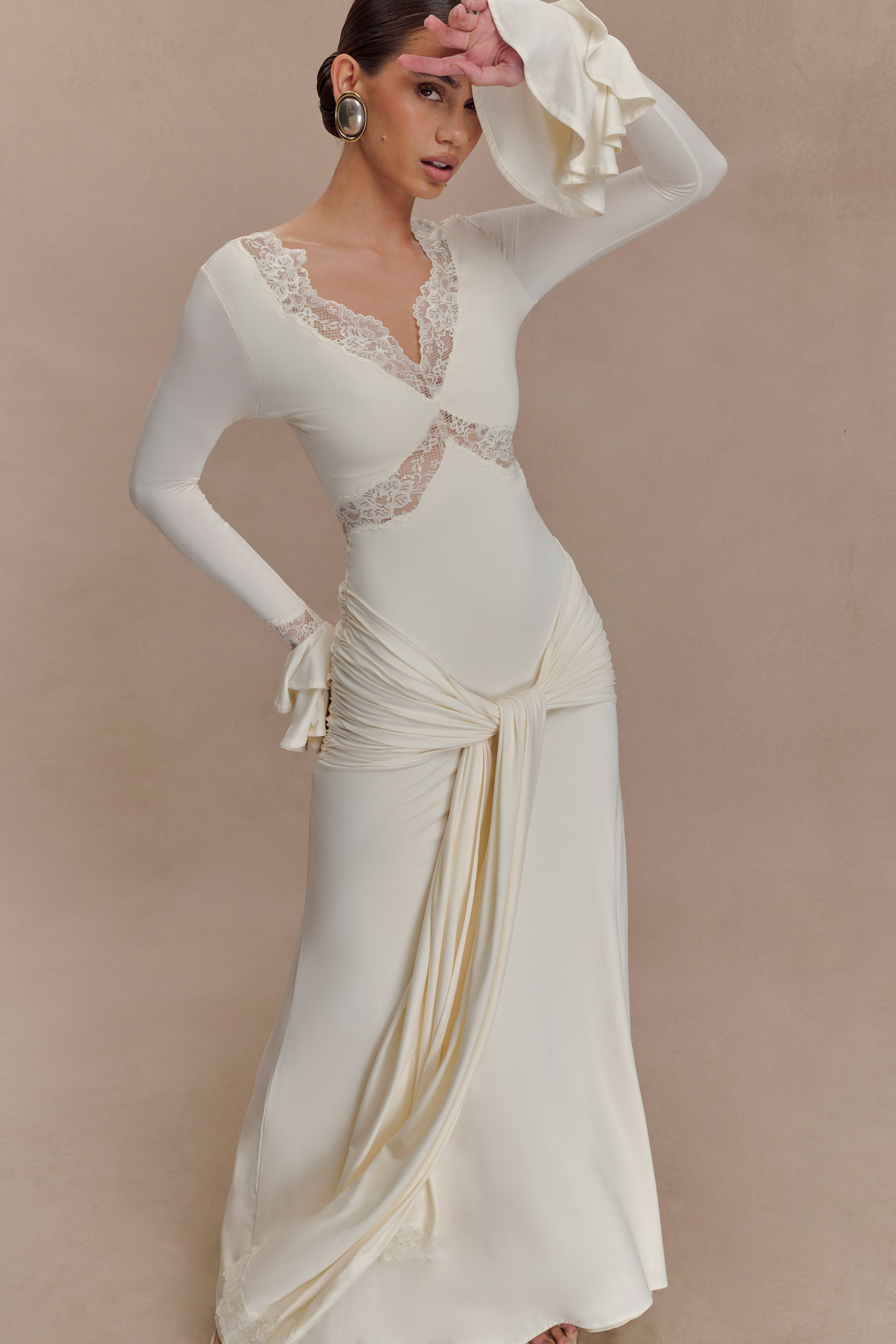 Electra Slinky Lace Maxi Dress - Ivory