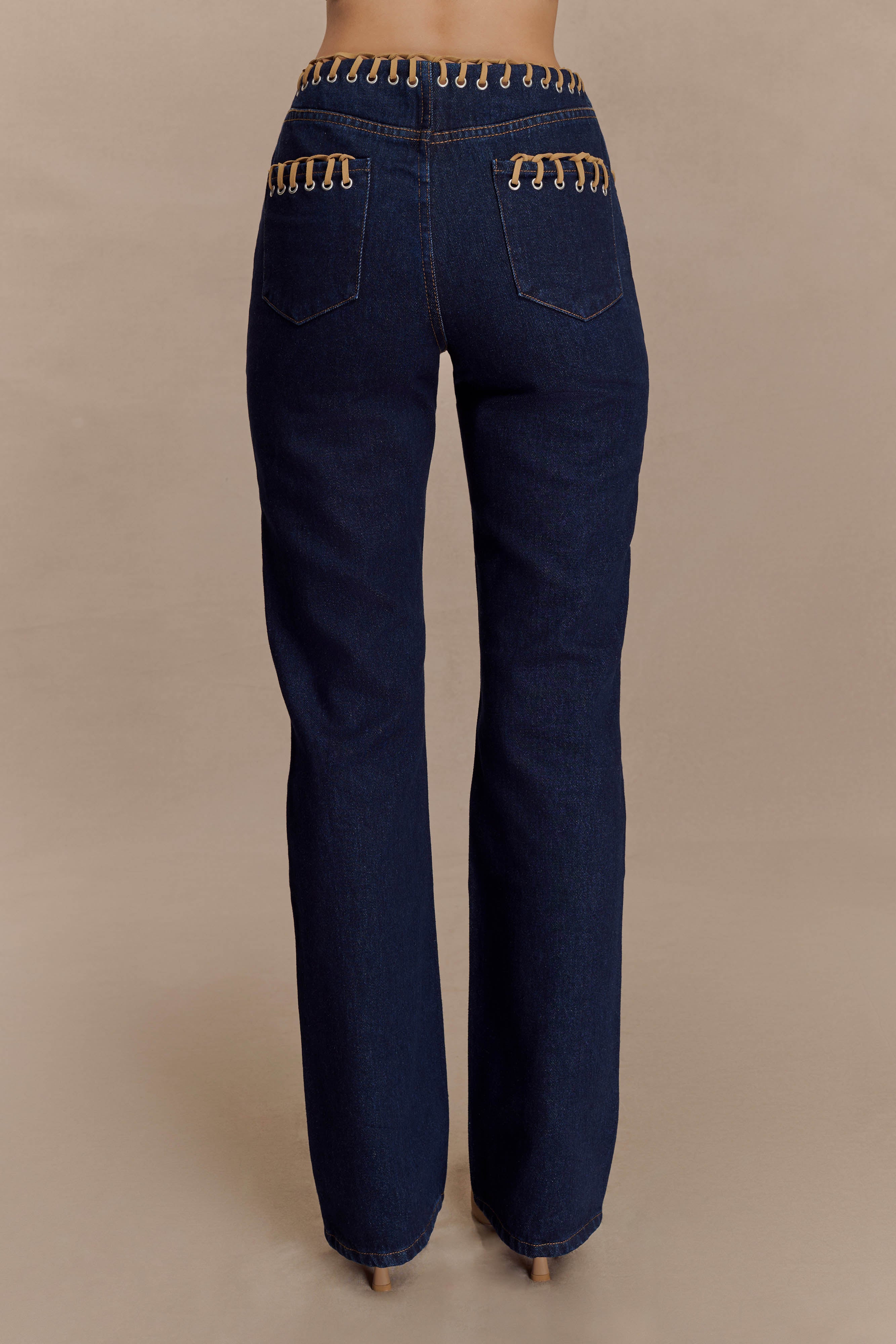 Meryl Lace Up Denim Jean - Indigo Blue
