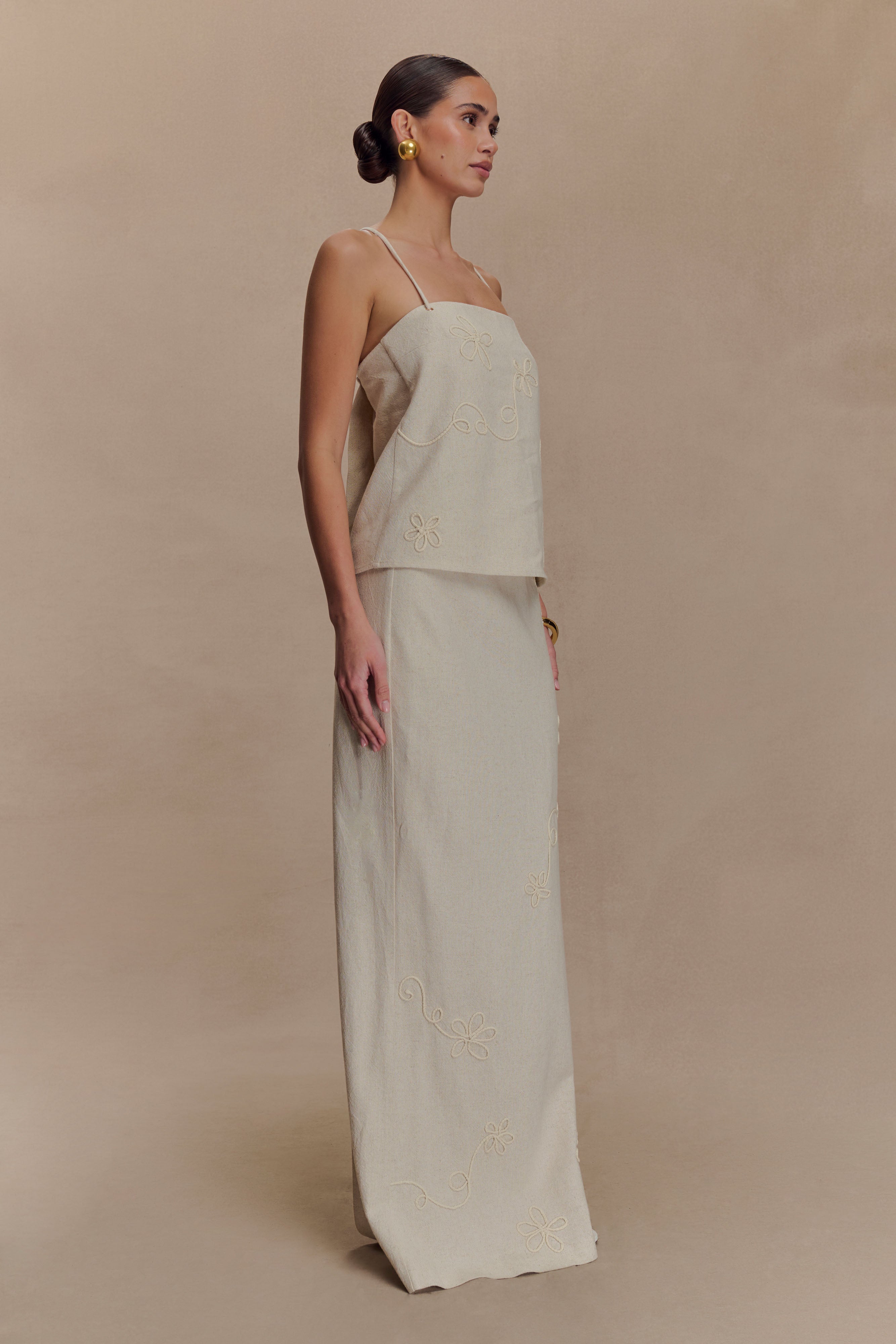 Casey Linen Corded Embroidered Linen Top - Natural