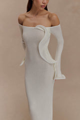 Sandrine Off Shoulder Knit Maxi Dress - White