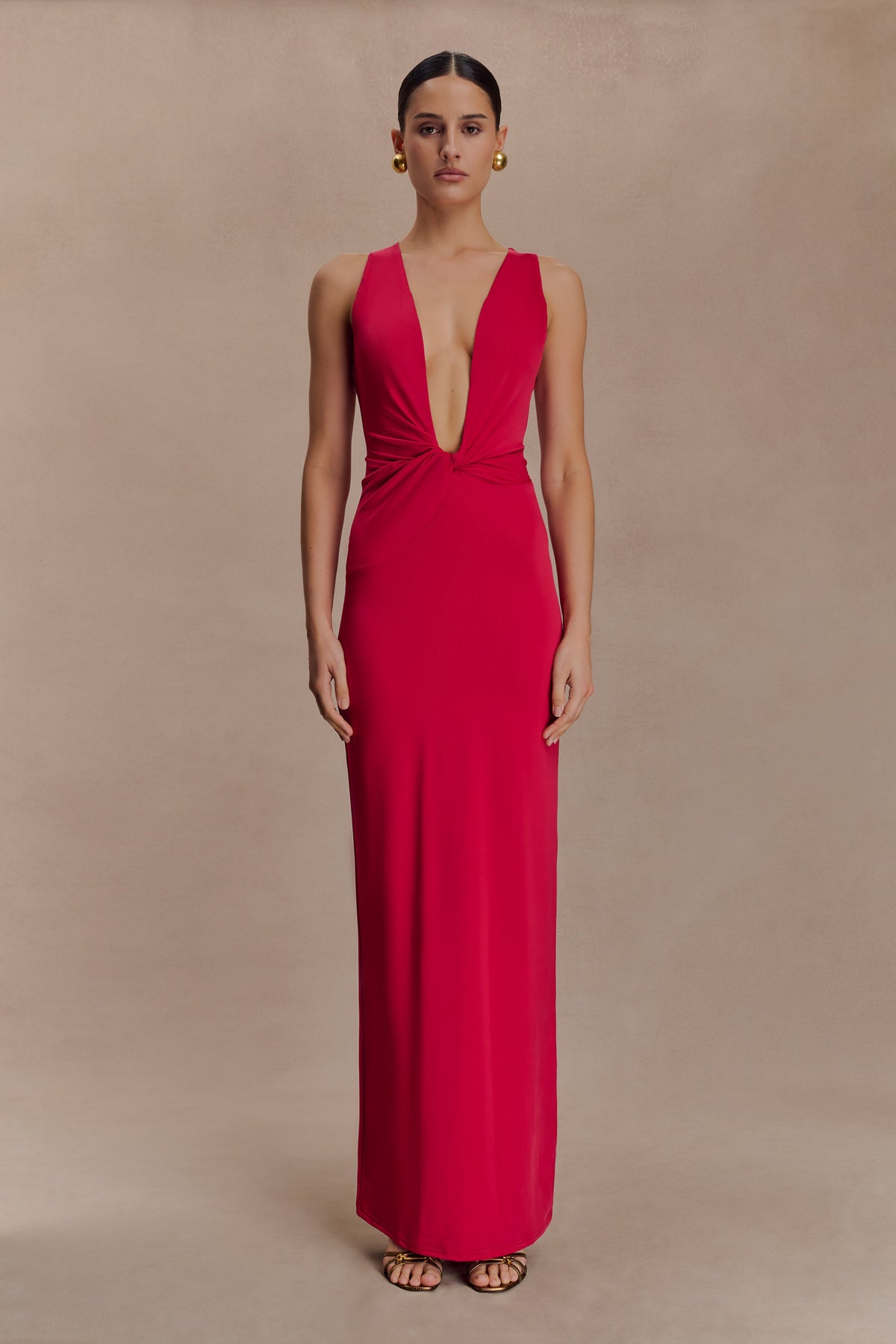 Stella Draped Slinky Maxi Dress - Fuchsia Pink