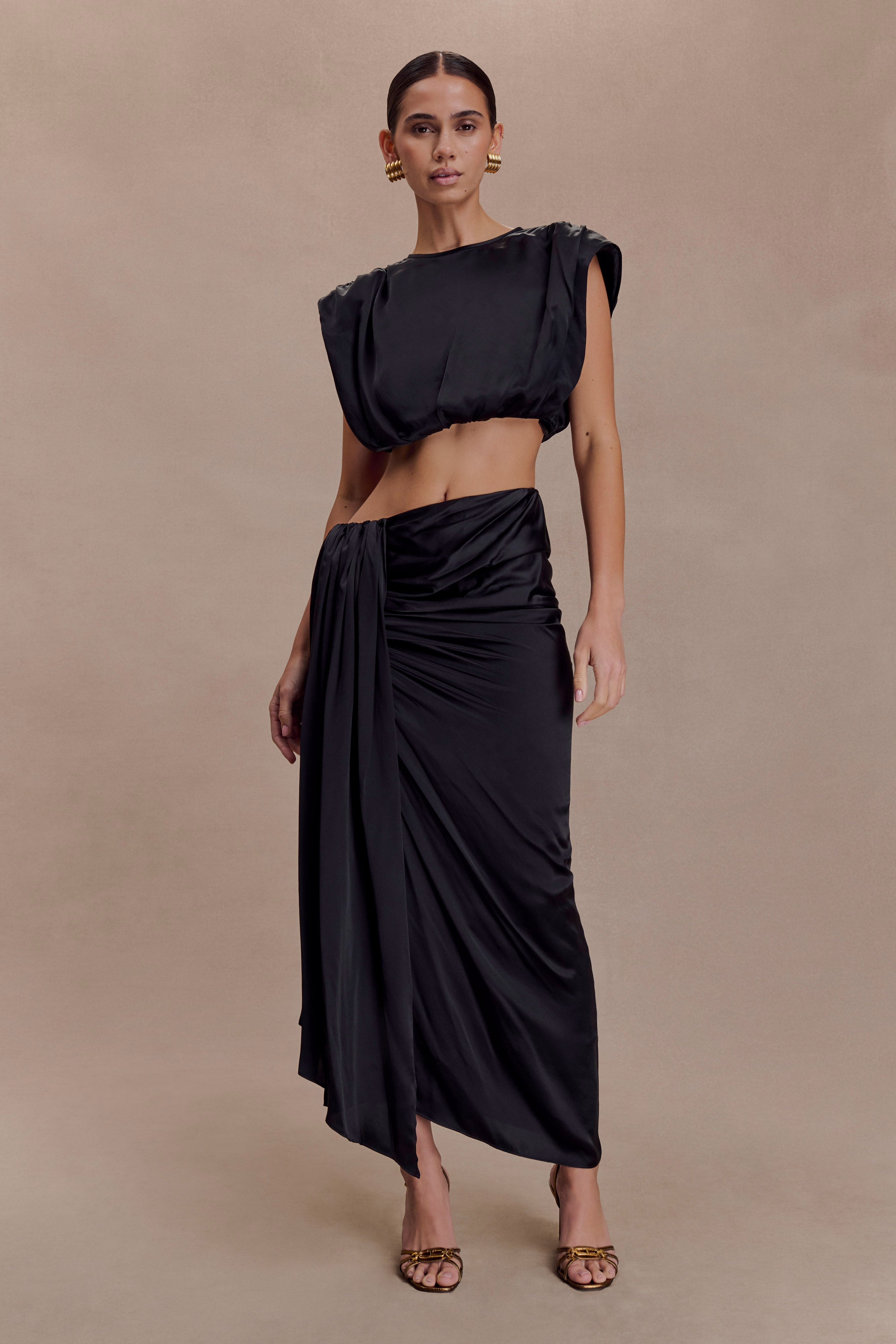 Zendaya Silk Crop Top - Black