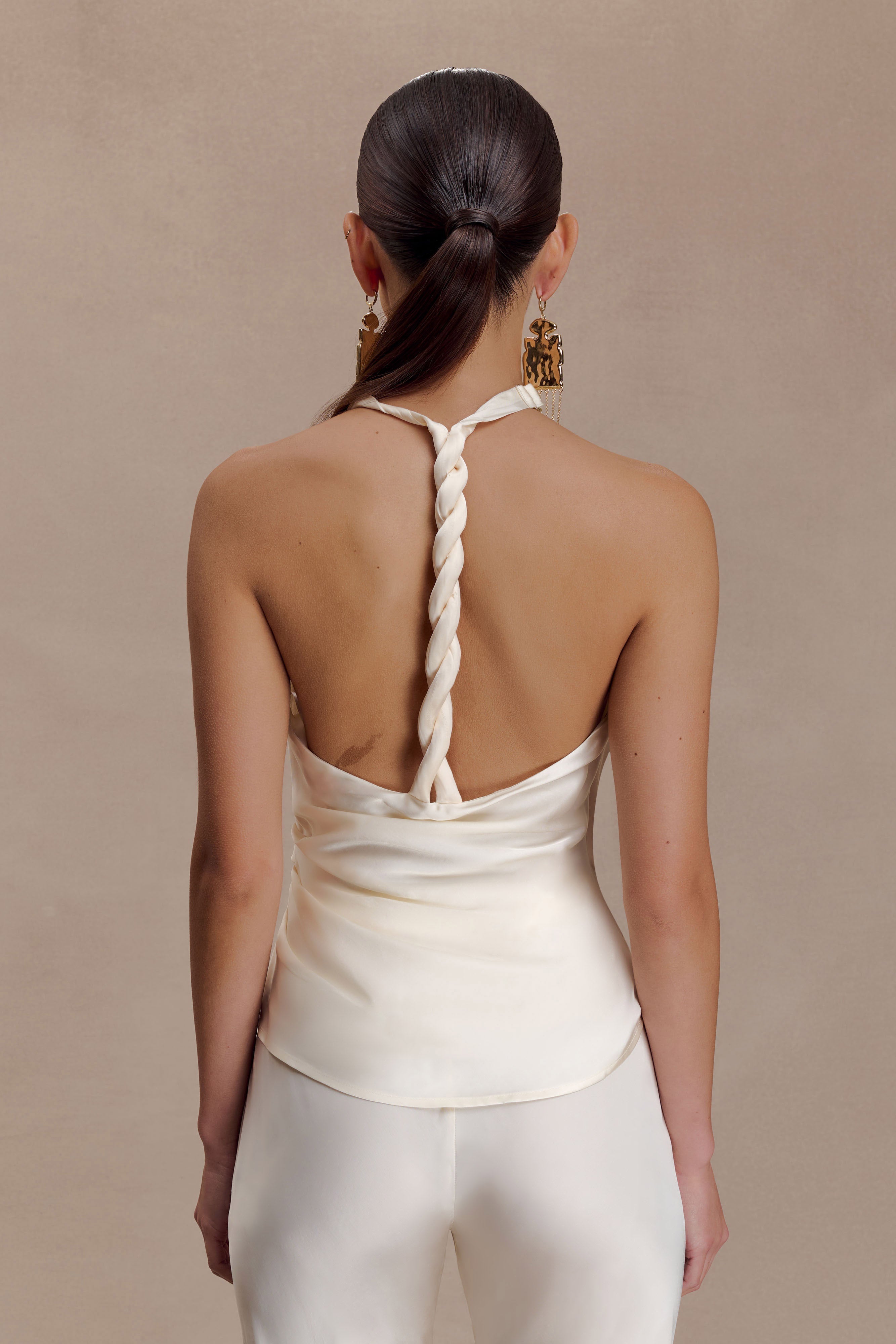 Bianca Satin Halter Top - Ivory