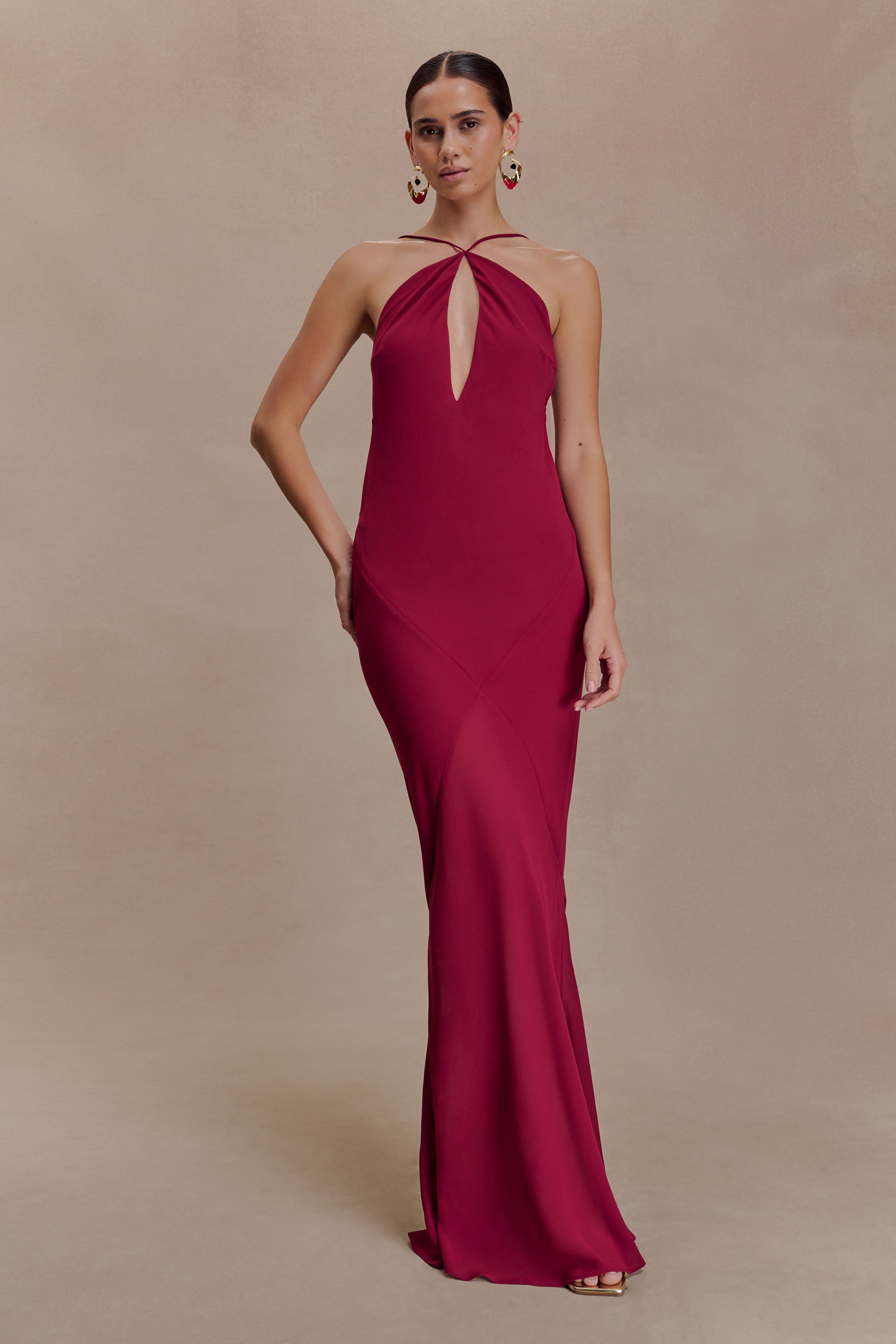 Nerea Slip Halter Maxi Dress - Cherry Red