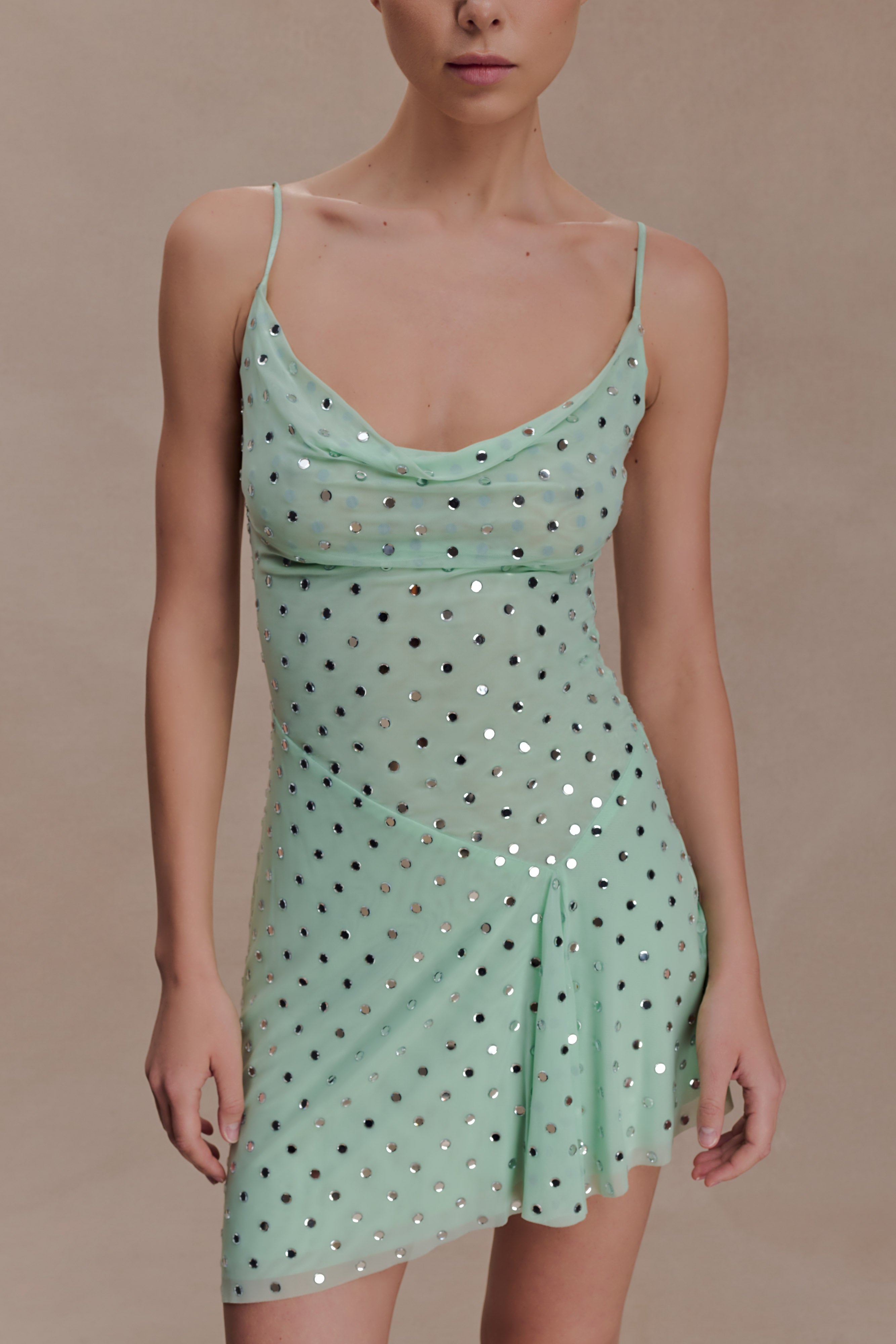 Zahra Diamante Cowl Mini Dress - Mint