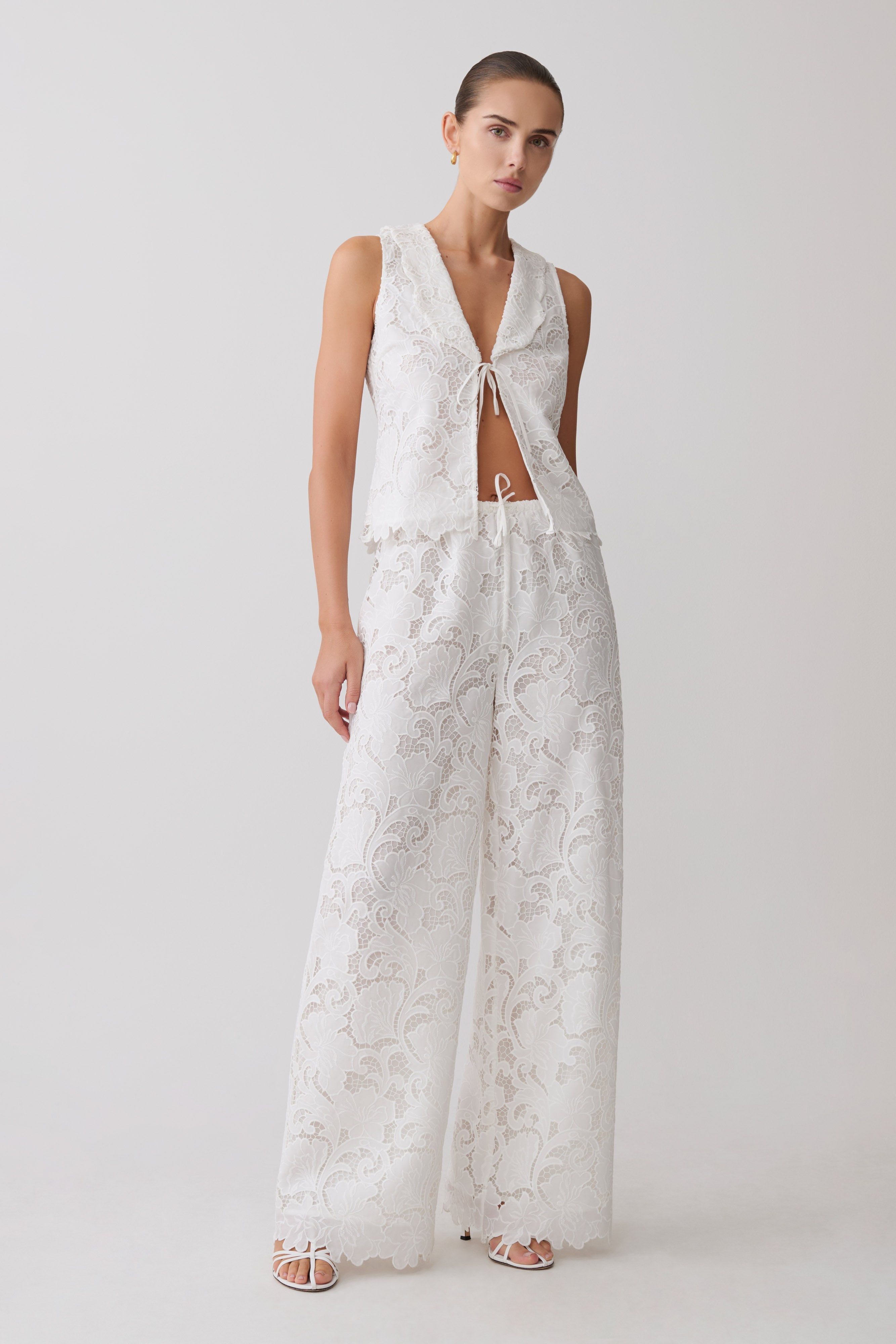 Tessa Broderie Straight Leg Pants - White