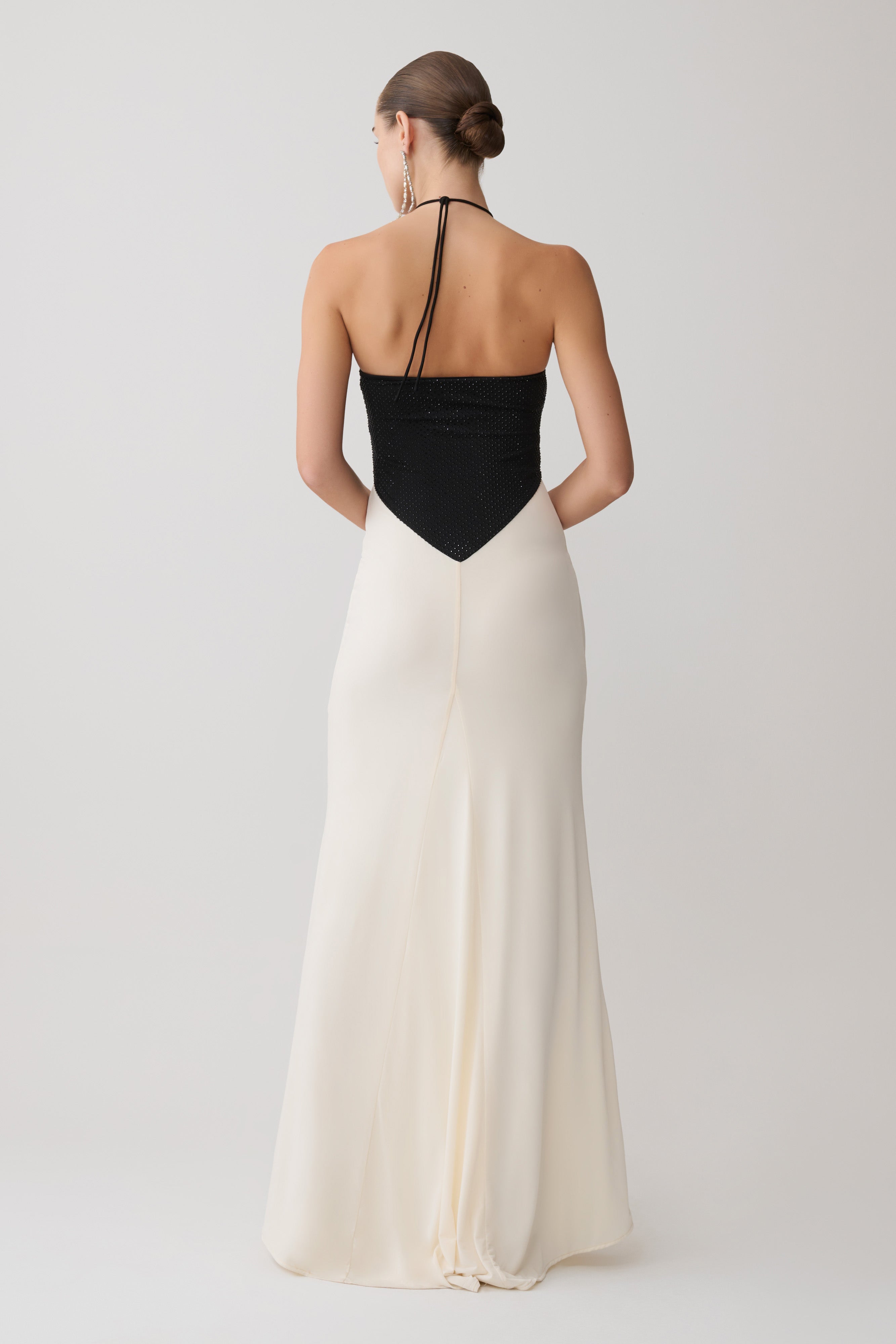 Hien Sequin Halter Maxi Dress - Black/Ivory