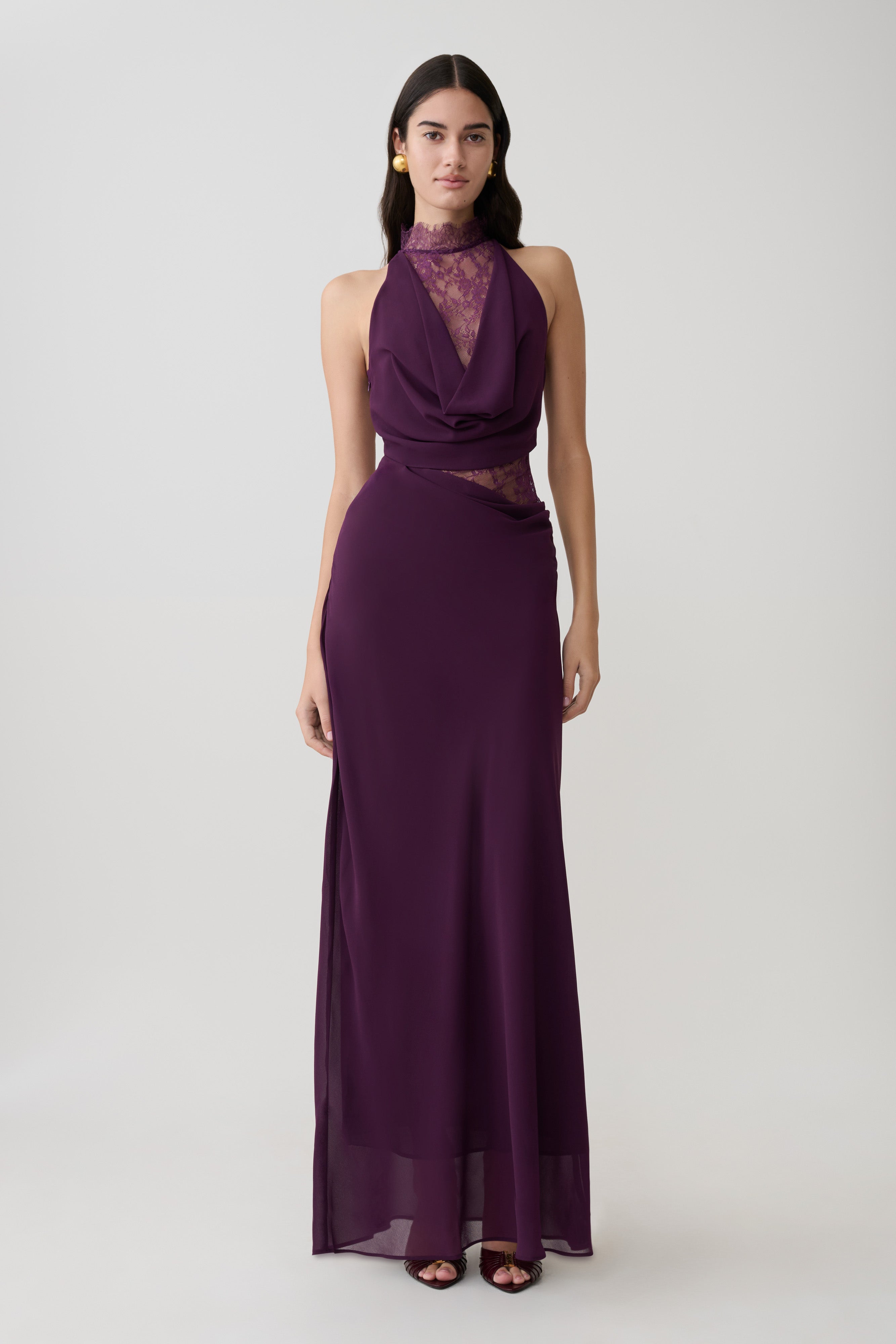 Arra Chiffon And Lace Halter Maxi Dress - Plum