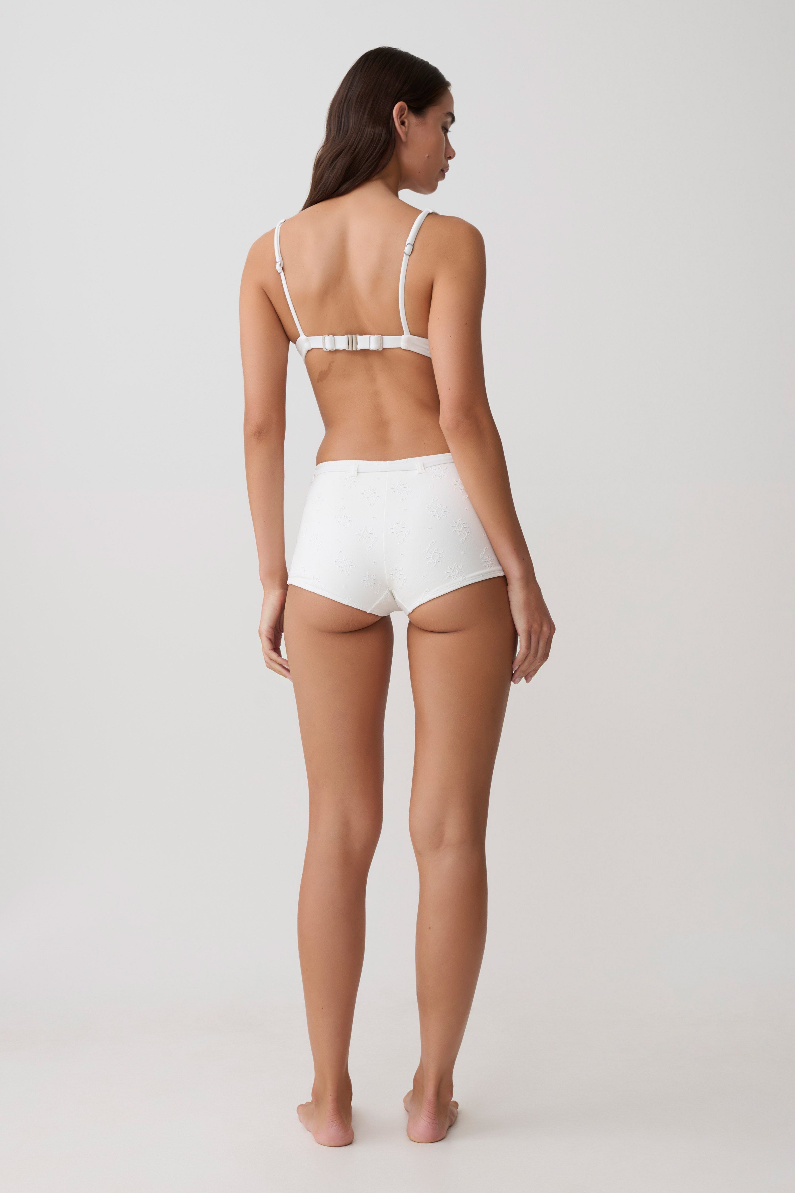 Abra Underwire Apex Bikini Top - White Textured Fabric