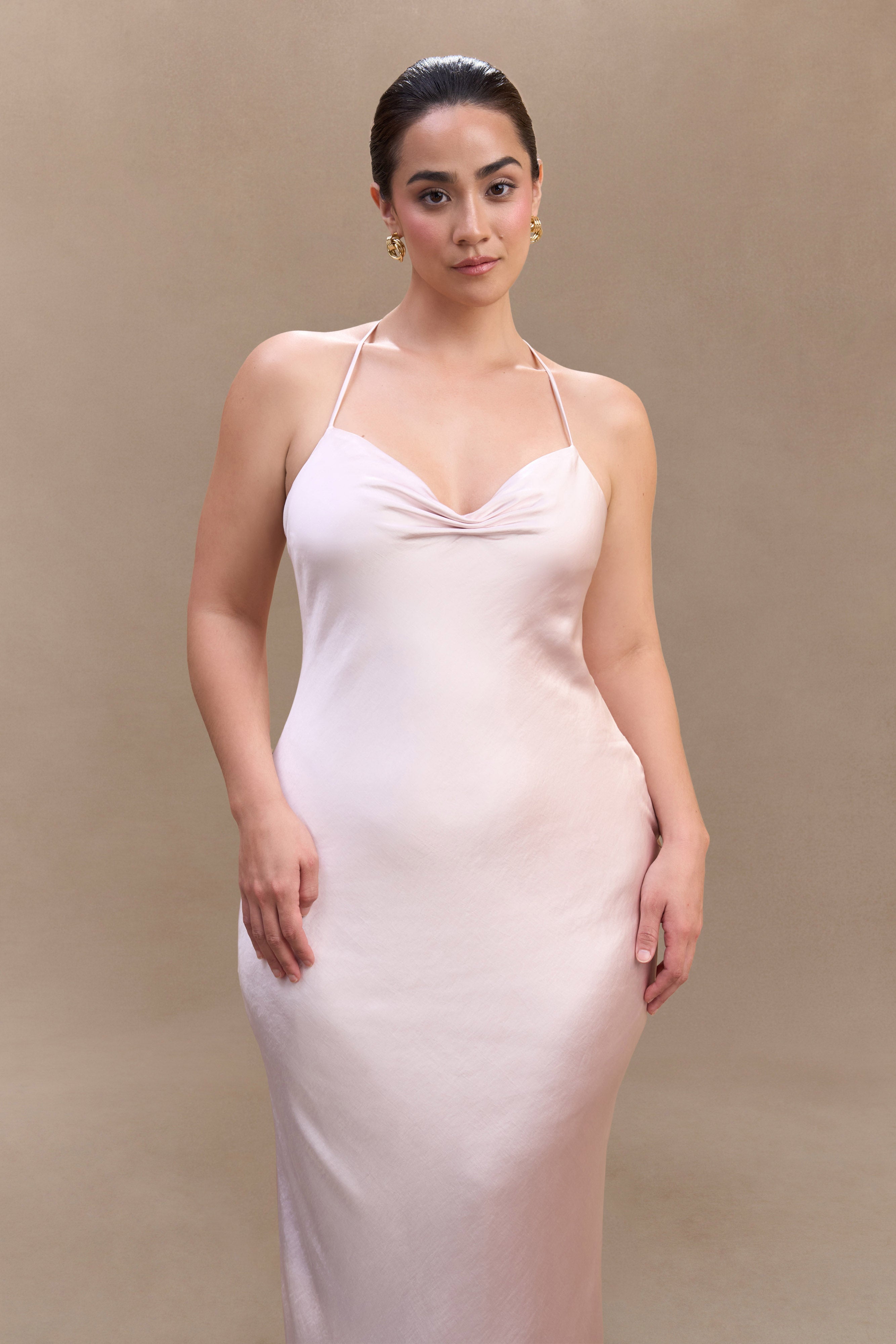 Lilly Sweetheart Satin Maxi Dress - Soft Pink